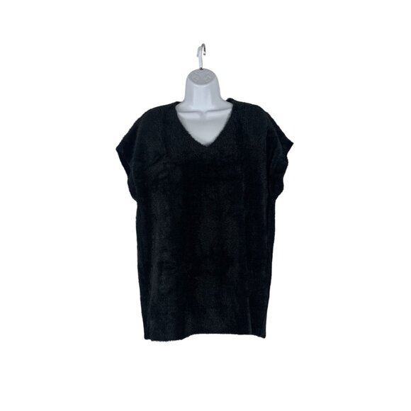Womens Black Fuzzy V-Neck Sweater Vest Size Medium - Picture 1 of 6